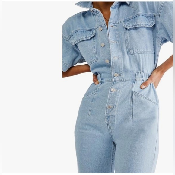 NWOT Free People Merci Light Blue Denim Jumpsuit - Picture 3 of 5